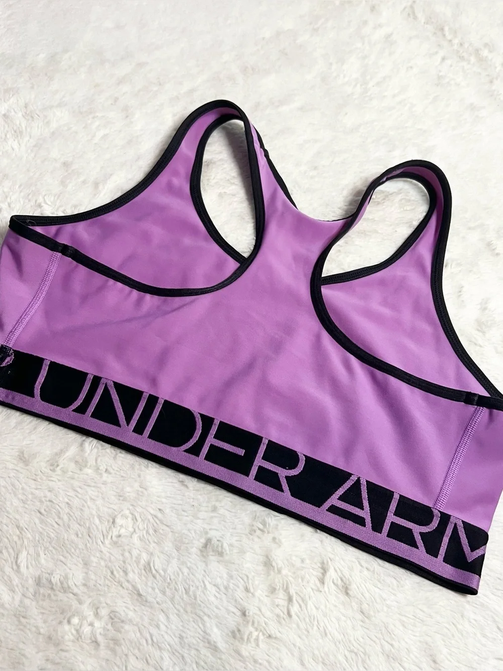 Under Armour Lavender Purple Racerback Black Logo Trim Sports Bra Size Large